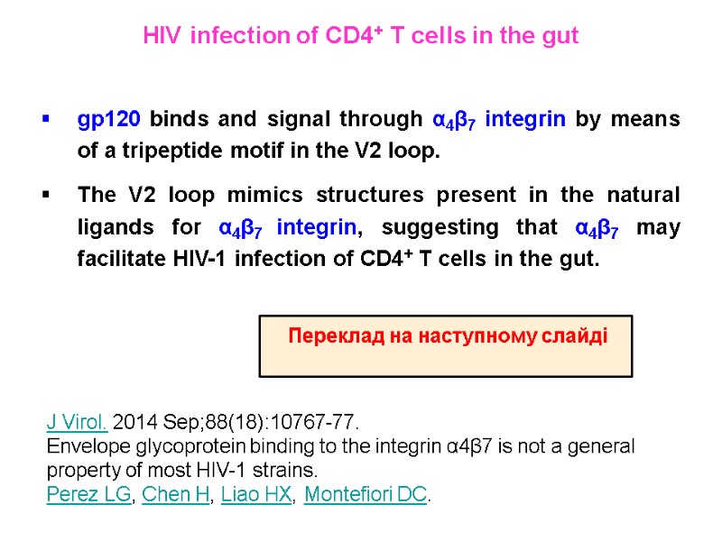 HIV infection of CD4+ T cells in the gut  gp120 binds and signal